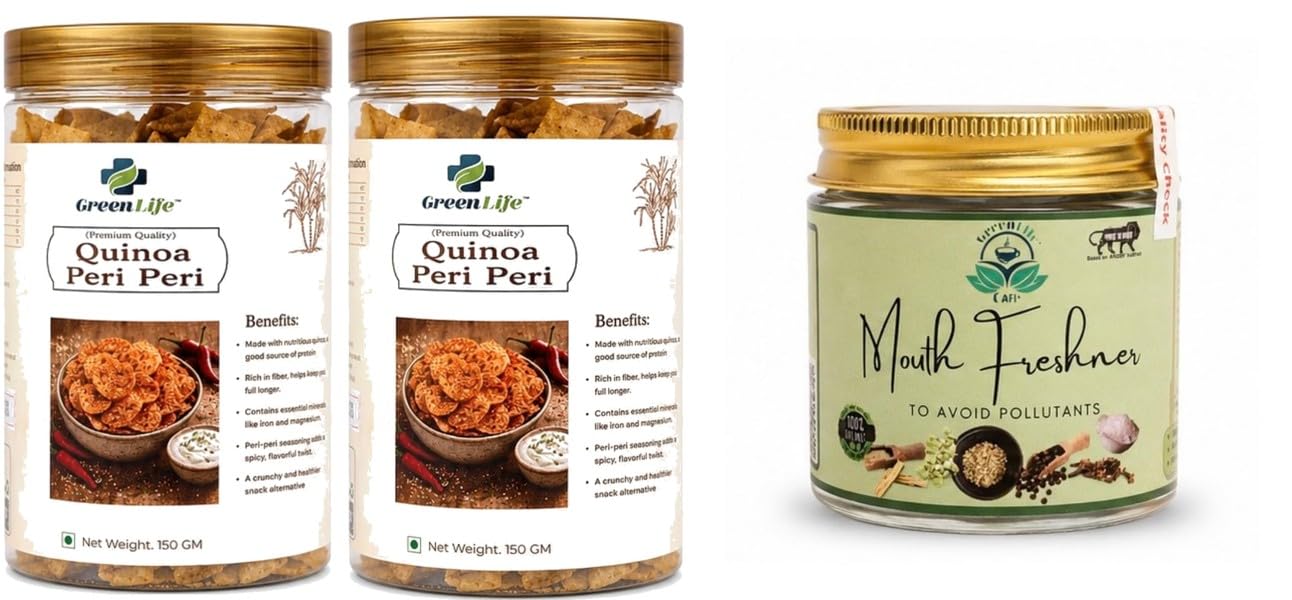 Quinoa Peri Chips | Spicy Baked | 150gpack of 2Ragi Cream & Onion | Ragi | 150g | GreenLife Combo | Total Weight 300g | Assorted for T-image-31