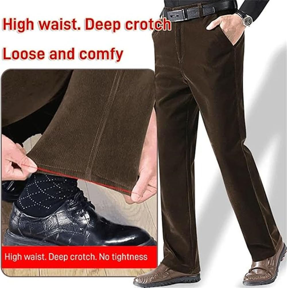 Pantaloni da uomo di mezza età e anziani con elastico in vita in velluto a coste elasticizzati pantaloni dritti in velluto a coste
