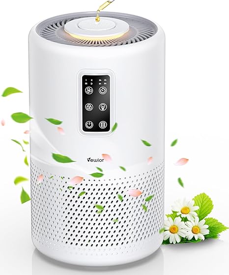 Air Purifiers for Home Large Room with Night Light up to 1076ft², VEWIOR H13 True HEPA Air Cleaner with Fragrance Sponge, Sleep Mode, Timer, Speed, Lock, for Wildfire Smoke Pet Dust Pollen Odor