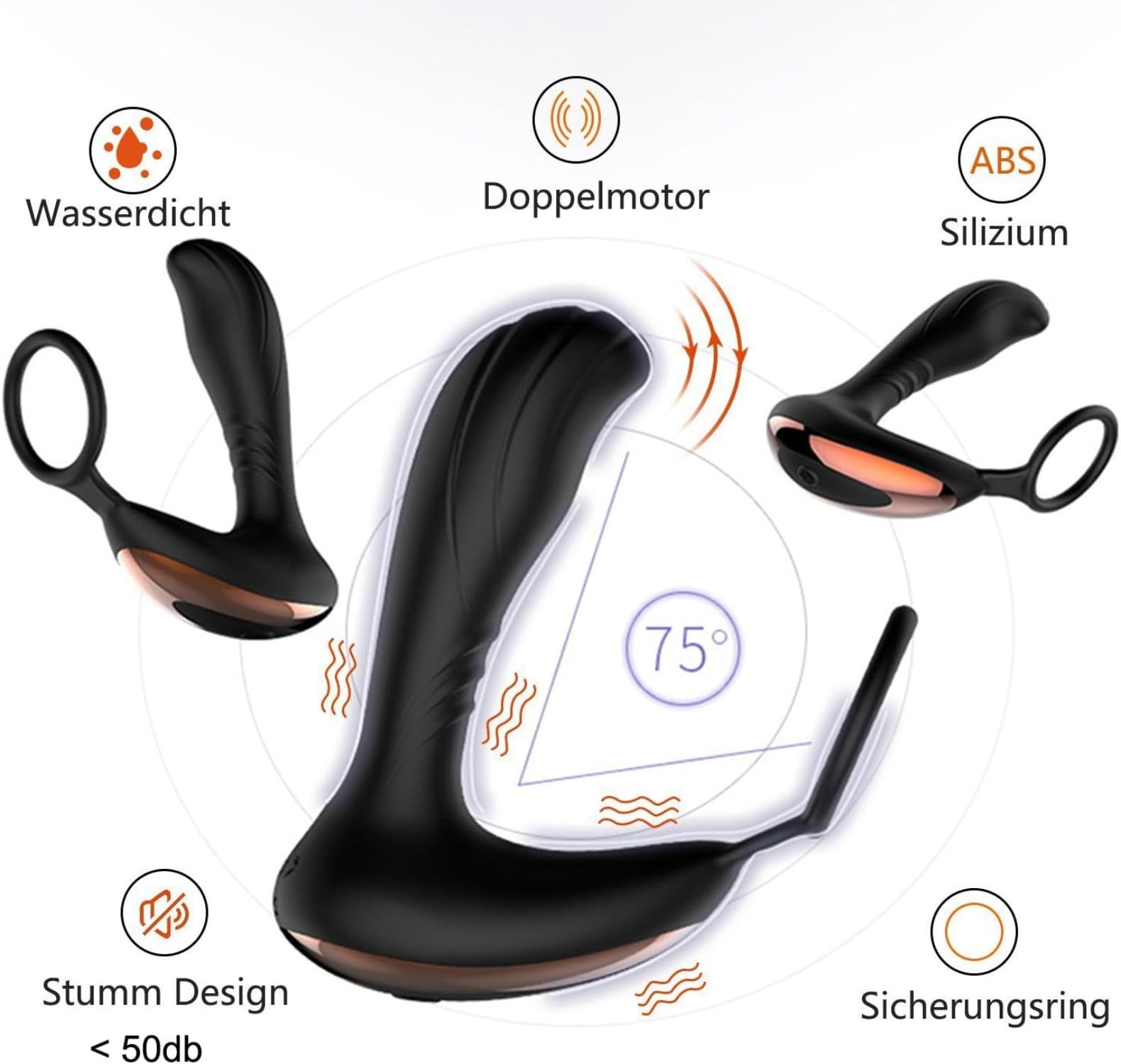 Massaggiatore con telecomando, dotato di plug anale vibrante e anello anale, realizzato in silicone