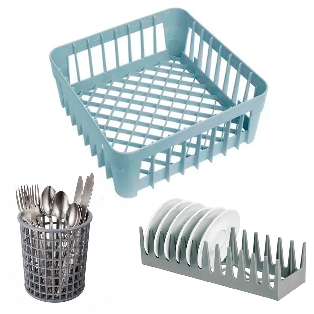 GENÉRICO Set De Panier À Verres 35 X 35 Cm Avec Support Pour Cymbales Et Panier Rond Pour Couverts En Polypropylène, Compatible Lave-Vaisselle Industriel