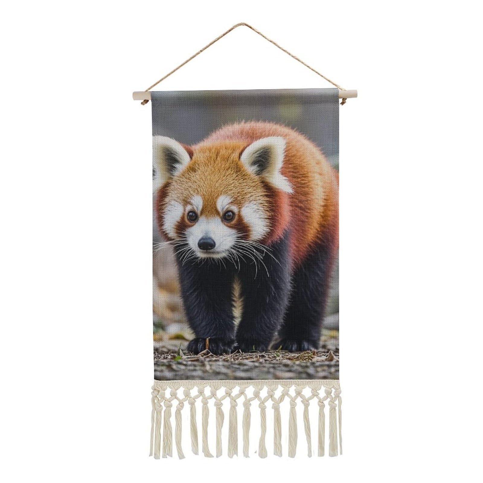 BTCOWZRV Cotton And Linen Hanging Poster with Tassels, Little Red Panda Animal Wall Hanging Tapestry Vintage Wall Art Painting Modern Artwork Decoration for Home Decor Ready to Hang 10x19.6 in