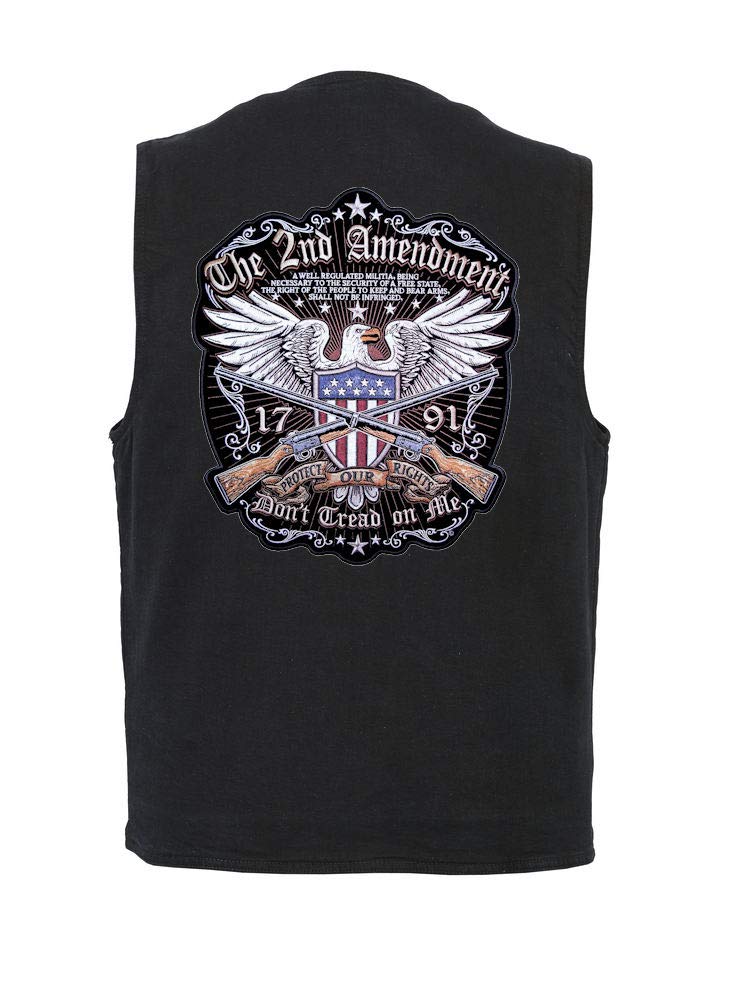 Leather Supreme Mens CC Denim Vest W 2nd Amendment Eagle Biker Patch