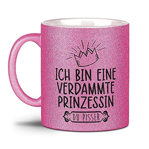 Freizeit Prinzessin: Notizbuch Planer Tagebuch Schreibheft Notizblock - Geschenk-Idee für Schülerinnen, Beste Freundinnen, Studentinnen. Büro Uni ... x 22.9 cm, 6" x 9", 120 Seiten Liniert ) 9 Tassendruck Glitzertasse - Ich Bin eine verdammte Prinzessin - Geschenke für die Beste Freundin, Frauen, Glitter - Hochwertige Keramik, Rosa, 300 ml