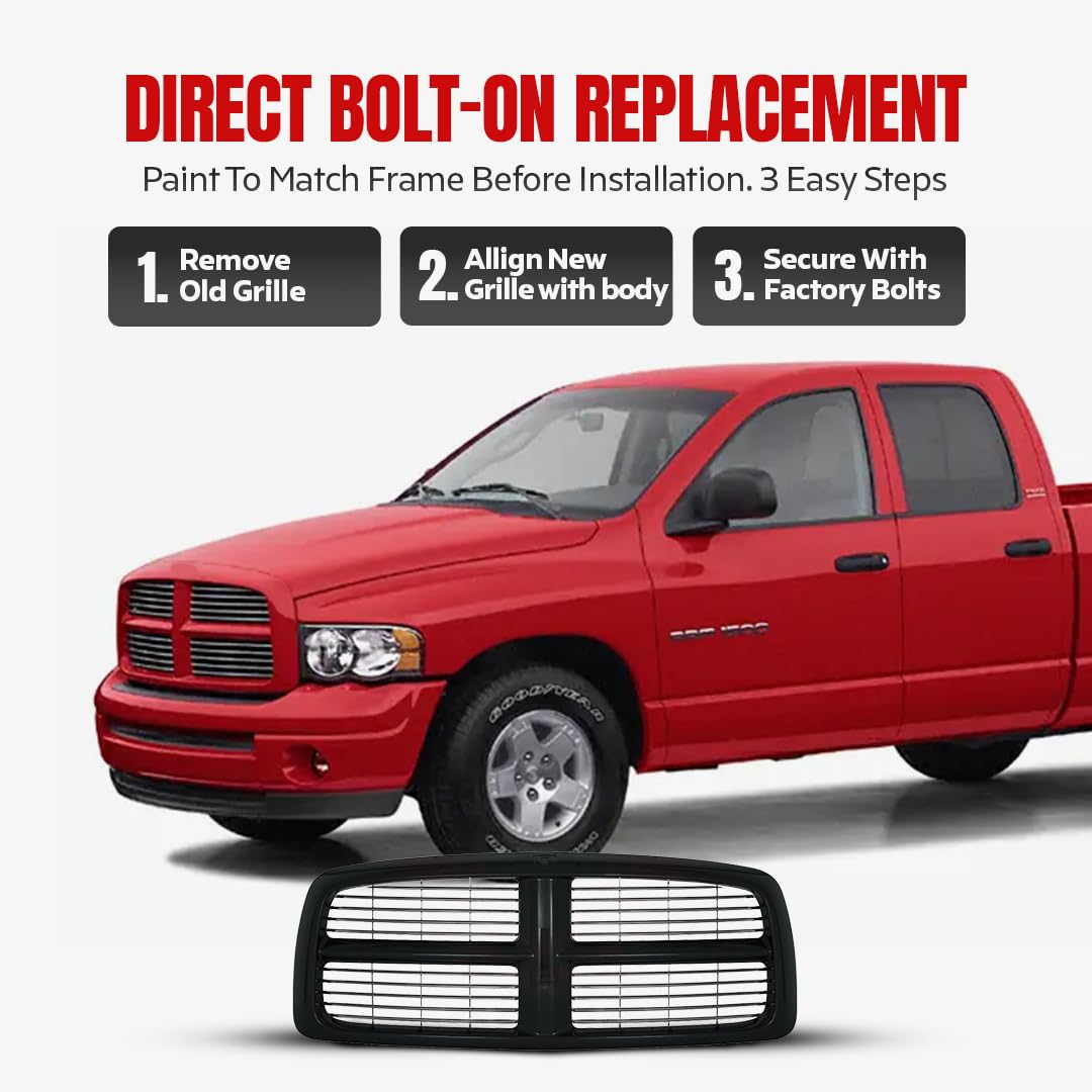 Amazon | 新しいフロントグリルfor 2002 – 2005 Dodge Ram 1500 2500
