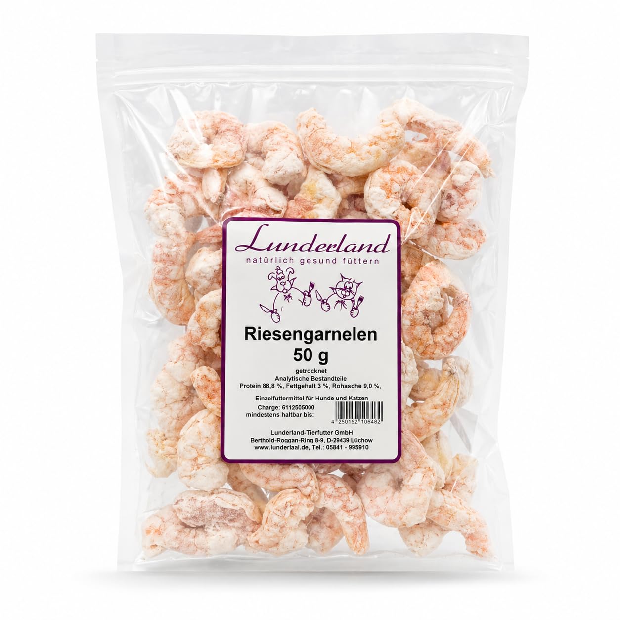 Lunderland Riesengarnelen | 50 g | Einzelfuttermittel für Hunde & Katzen | Gefriergetrocknet