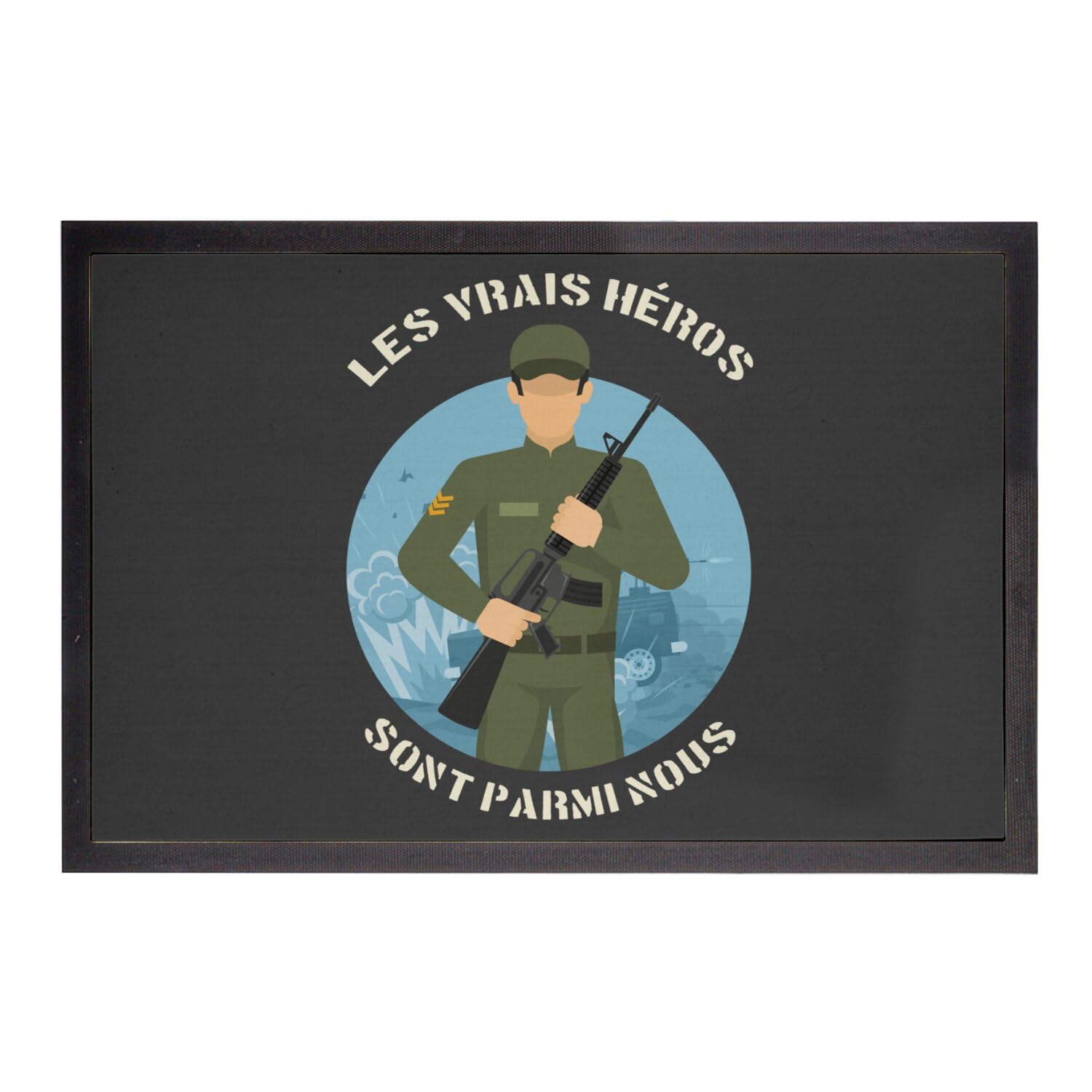 Paillasson Noir Les Vrais Héros Militaire Métier 60x40cm tapis d'entrée résistant