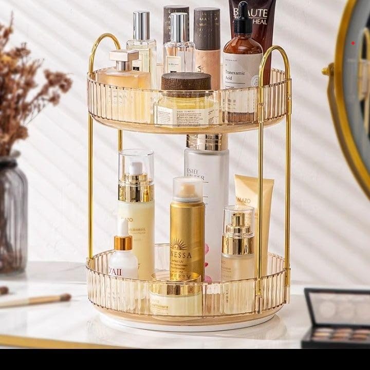 360° Rotating Makeup Organizer, High-Capacity Skincare Clear Make Up Storage, Perfect Makeup Organizer On The Dresser, Cosmetics Storage Box Vanity Shelf Countertop (2 Tiers, yellow)