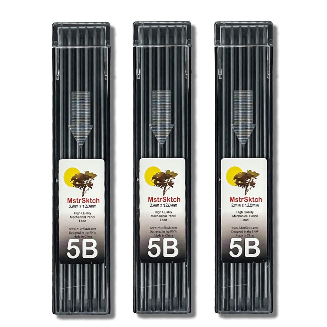MstrSktch 5B Lead Refills for 2mm Mechanical Pencil | Drawing Supplies for Sketching & Shading | 2 Pk, 12 Leads Each