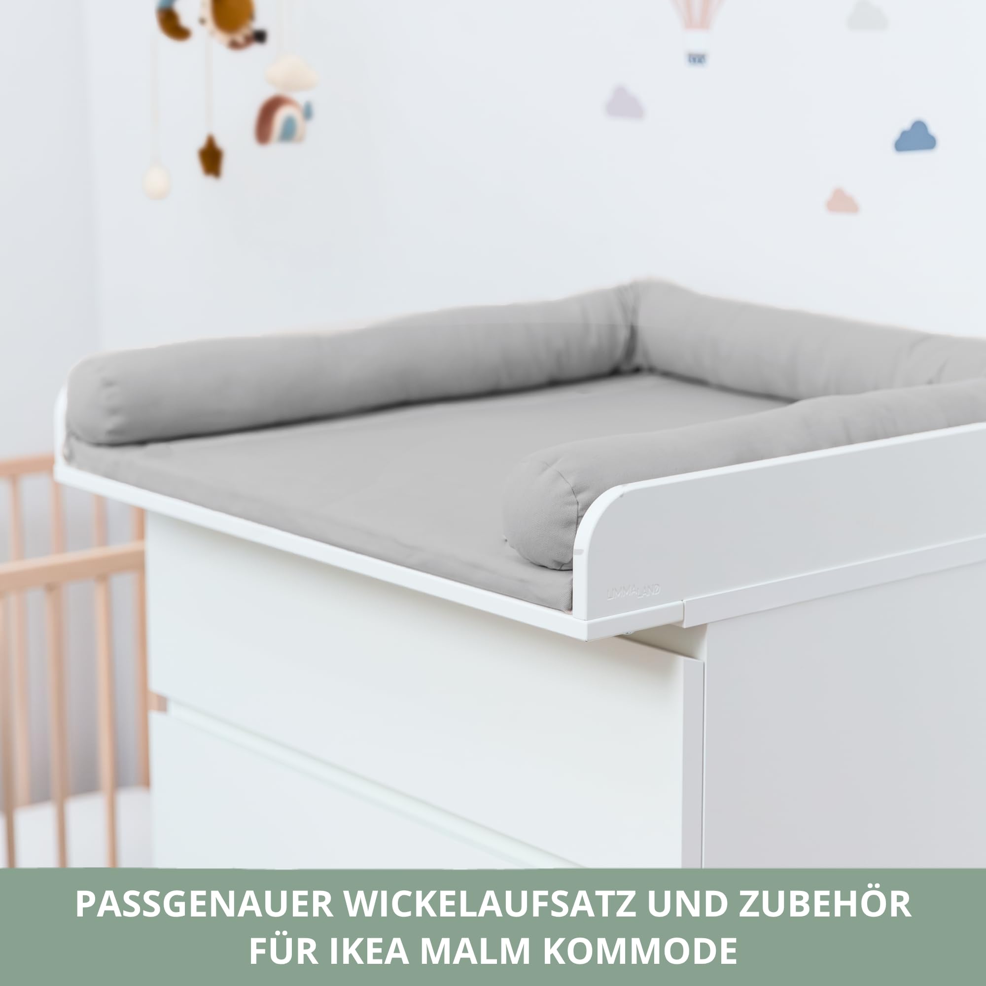 Wickelaufsatz-Set für IKEA MALM Kommode (Soft Grey, Aufsatz & Auflage)