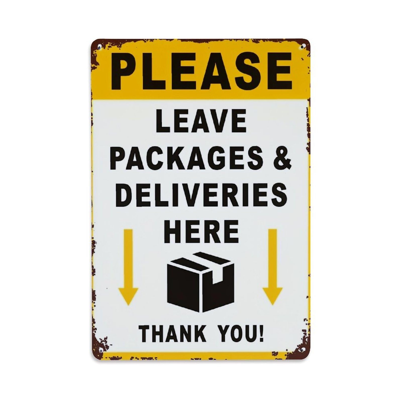 Jdfenggu Vintage Please Leave Packages Here Sign Retro Metal Tin Sign, Metal Poster For Bar, Home, Man Cave, Kitchen, Laundry Room Art Decor 8X12 Inch