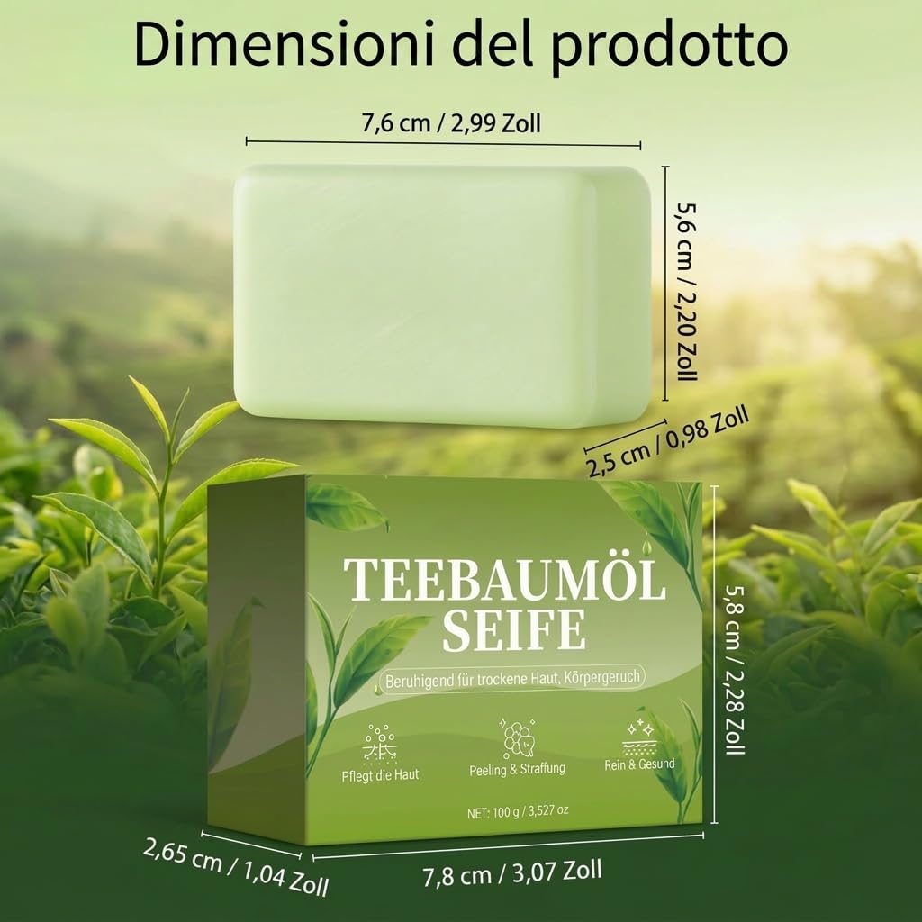 Aqvera Sapone Micosi—Sapone Detergente Quotidiano Al Tea Tree Per Viso Corpo E Mani Con Schiuma Ricca Per Uso Quotidiano (4 PCS)