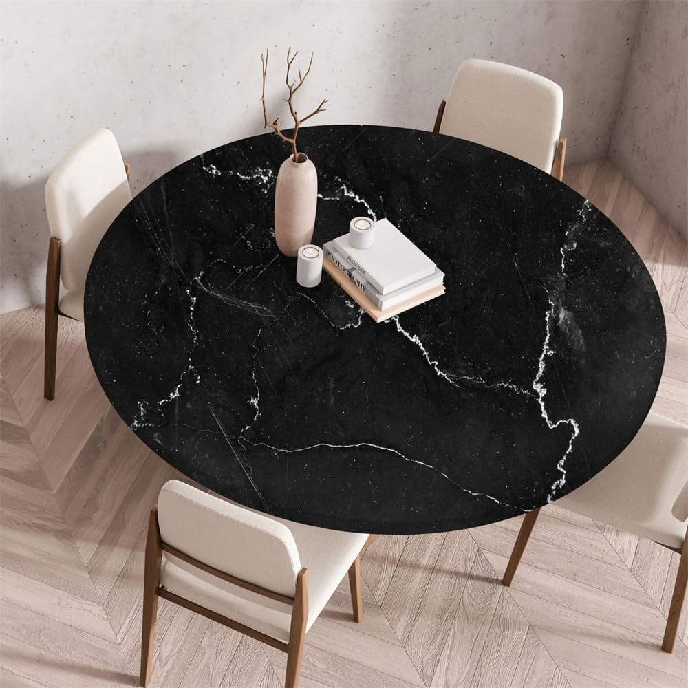 FANSU Marble Round Tablecloth Elastic Edged Fitted Wipe Wipeable Clean Table Cover,for Home Restaurant Dining Party,Indoor Outdoor Patio Use (Marble Pattern 3,70cm)
