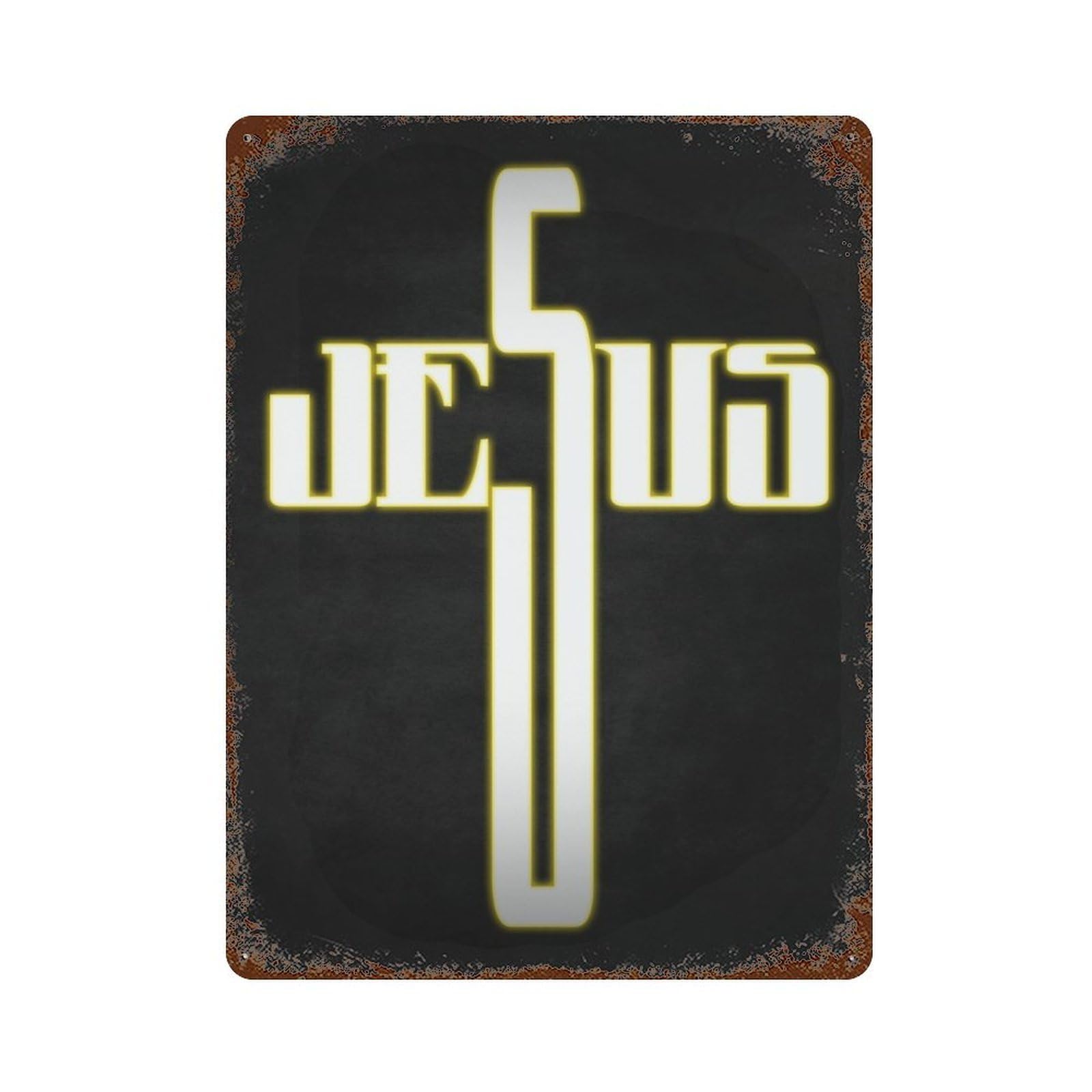 Vintage Rust Metal Sign Jesus Cross Inspirational 15.7"x11.8", Shabby Chic Decor for Cafe, Home Bar And Lounge Decor