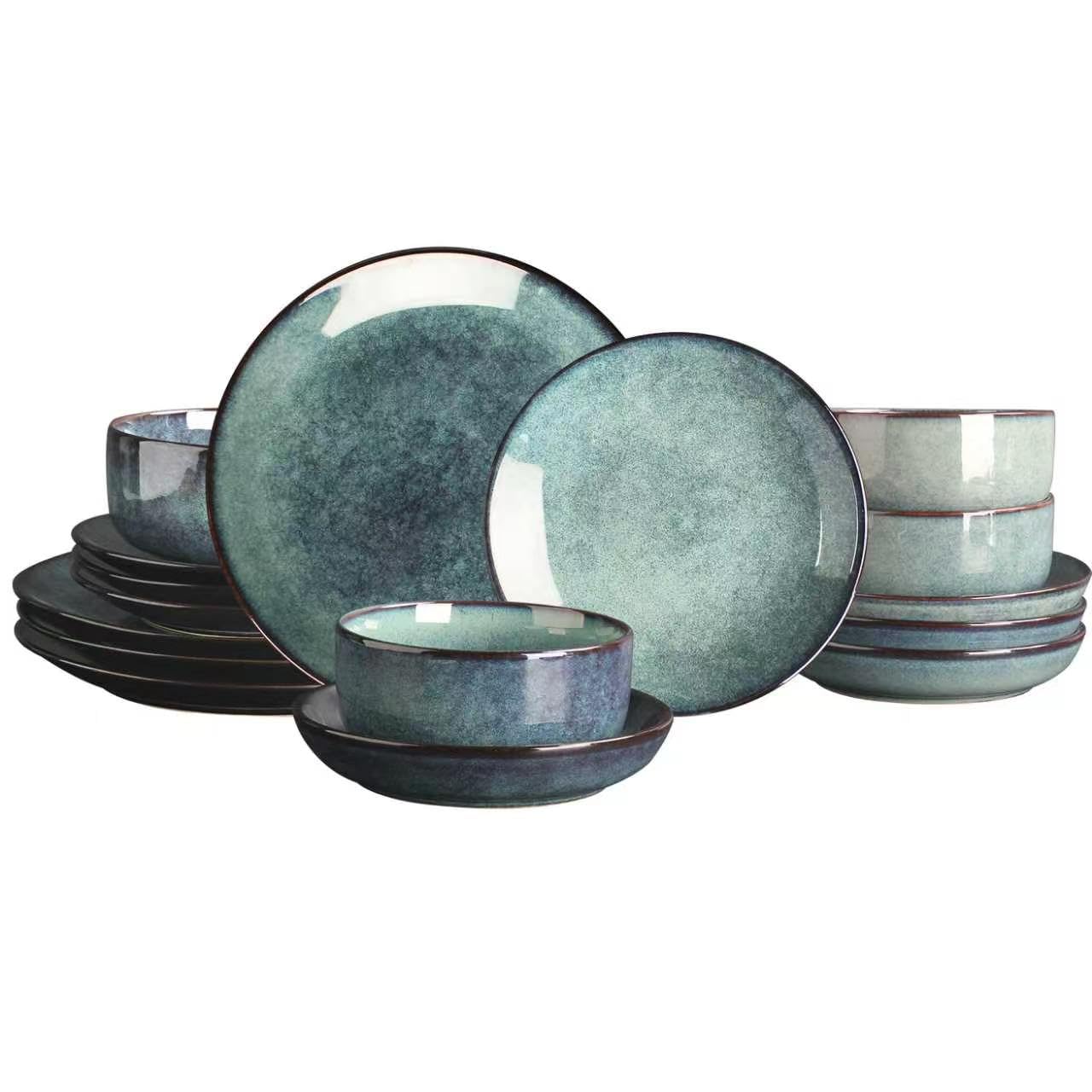 Ceramic Dinnerware (16 pcs) Serve 4 people, Plates and Bowls Sets, Reactive Glaze Dishes…