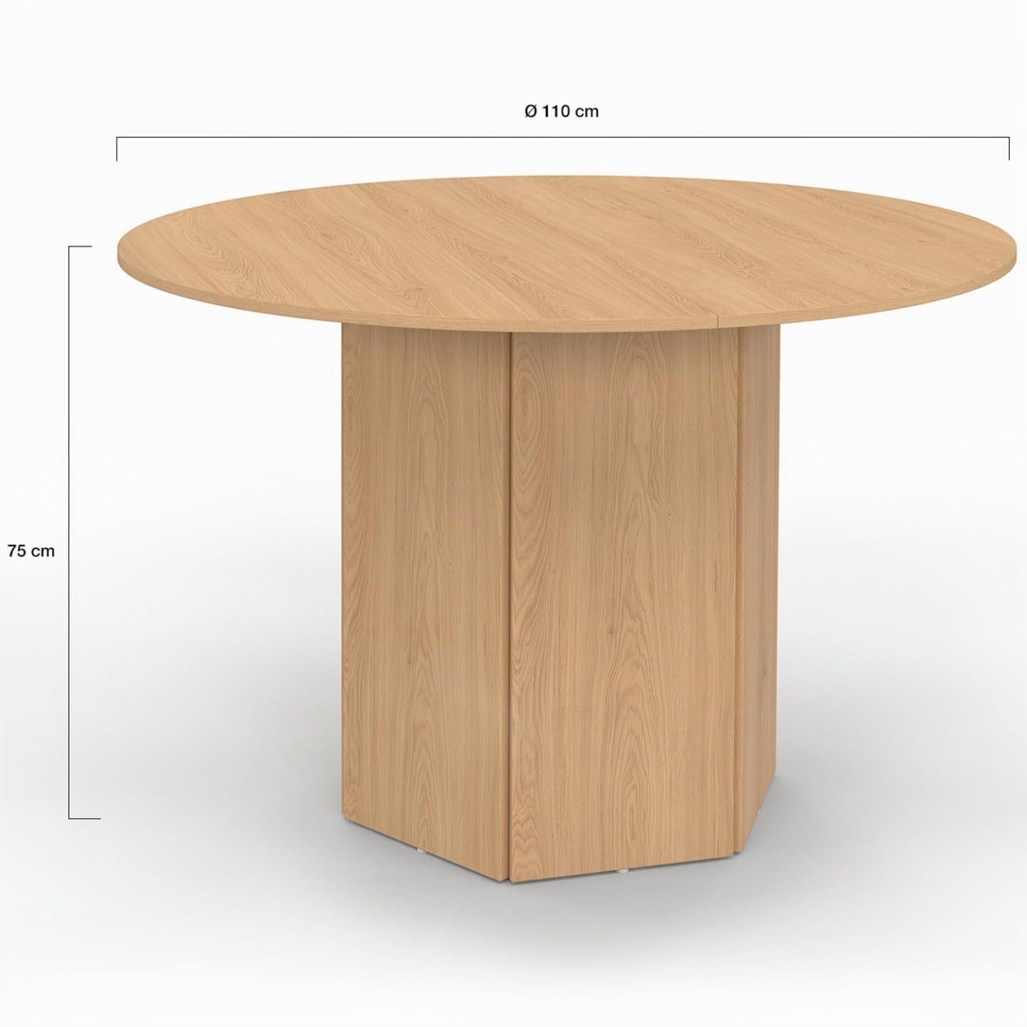 IDMarket – Mesa de comedor redonda Berthe para 6 personas, 110 cm, pie hexagonal