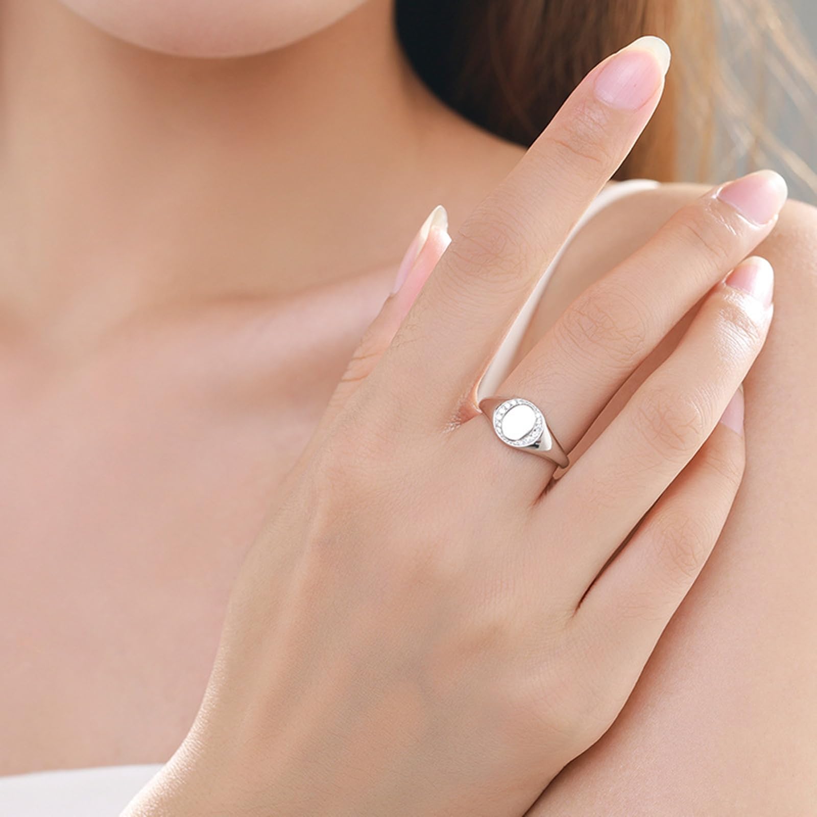 Damen Ringe Verlobung 925 Sterlingsilber Zirkonia, Runder, Glänzender Stempel Echt Silber Ringe Damen, 49 (15.6)-60 (19.1), Geeignet für Jahrestag
