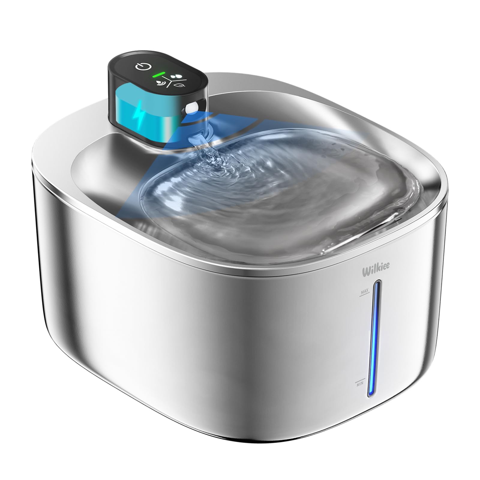 Wilkiee Wireless Cat Water Fountain For Drinking, 4.1L Stainless Steel Cat Fountain, 4000Mah Cat Water Bowl, 3 Work Modes, Pet Water Fountain For Cats, Dogs