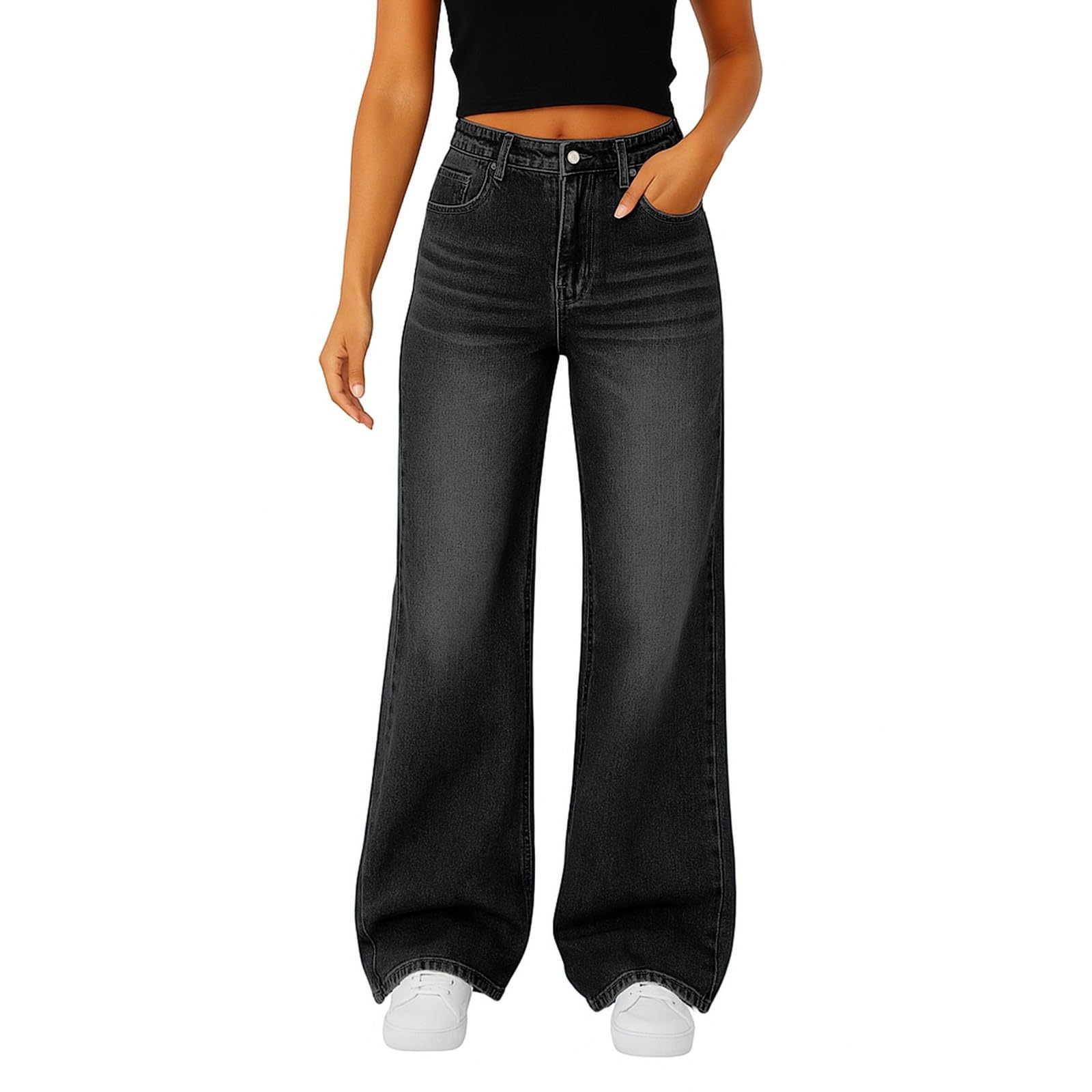 Slakkenreis Woman Wide Leg Jeans High Waisted Baggy Jeans Boyfriend Jean Elastic Waist Stretchy Jean Straight Leg Denim Pants