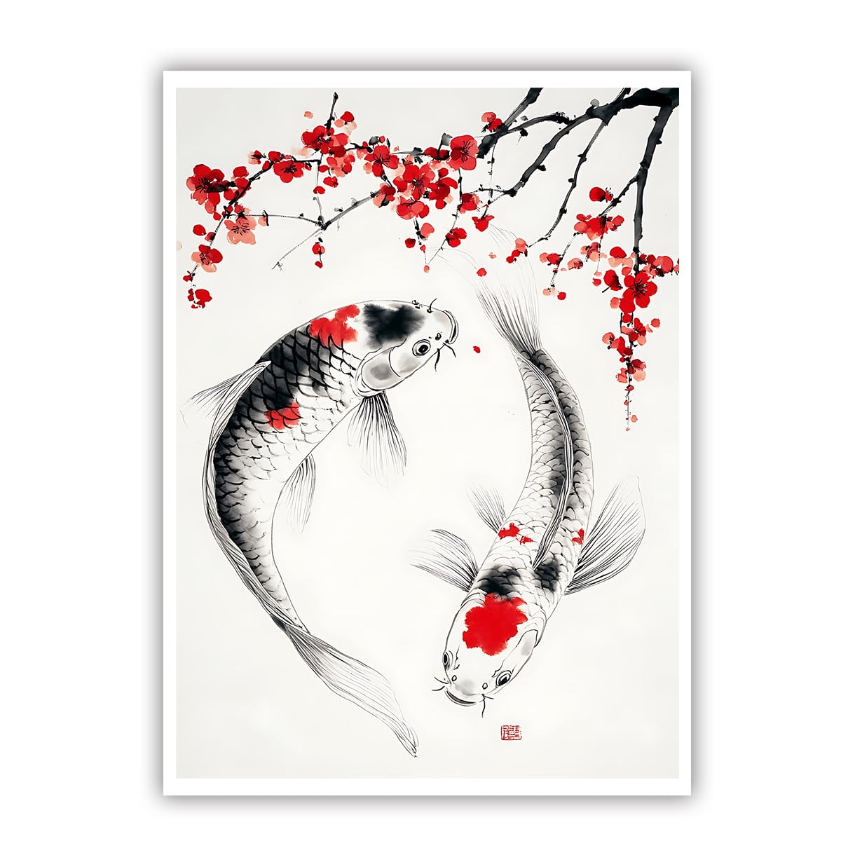 SHENGPOSTER Traditional Asian Canvas Wall Art Zen Koi Pond Prints Pictures Minimalist Watercolor Style Wall Decor for Bedroom or Meditation Space Frameless 85x130cm