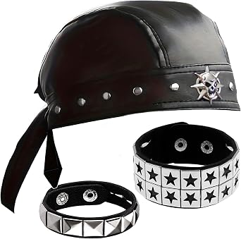 Punk Doo Rags - Skull Cap Bandana - Punk Black Studded Do Rag