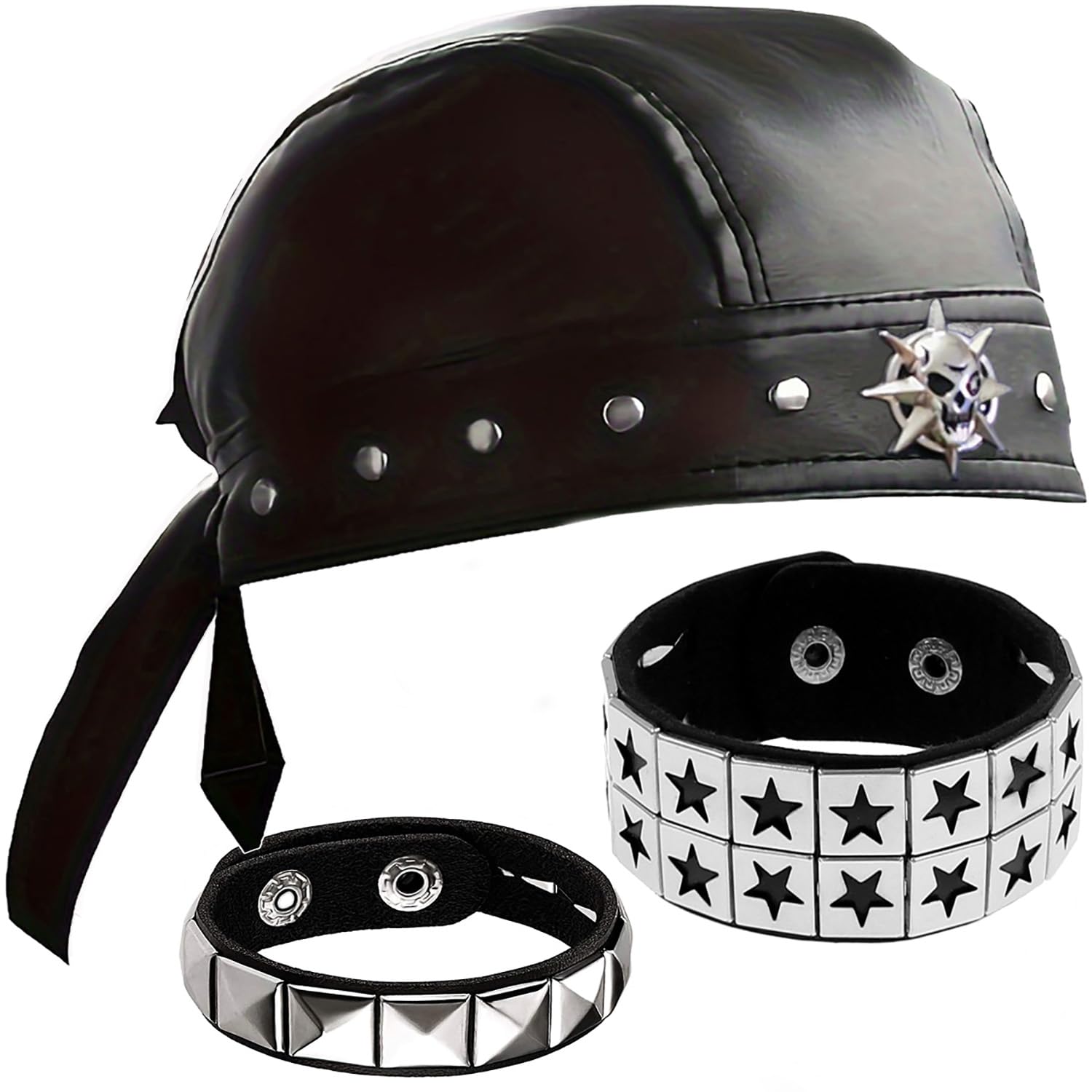 Punk Doo Rags - Skull Cap Bandana - Punk Black Studded Do Rag