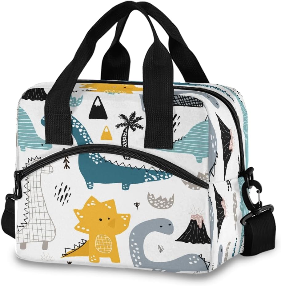 Lunch Bag for Kids Dino Scandinavian Style Insulated Cooler Lunch Box Large Capacity Lunch Organizer for Boys Girls