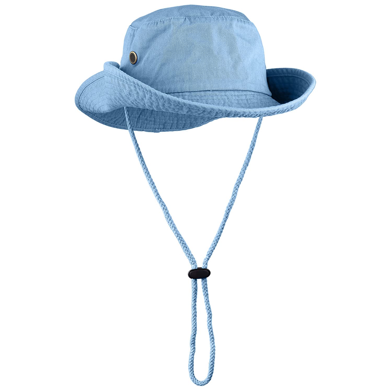 Sombrero de ala ancha para senderismo, pesca, safari, boonie, 100% algodón, protección solar UV para hombres y mujeres, actividades al aire libre, Azul-cielo, Large/X-Large
