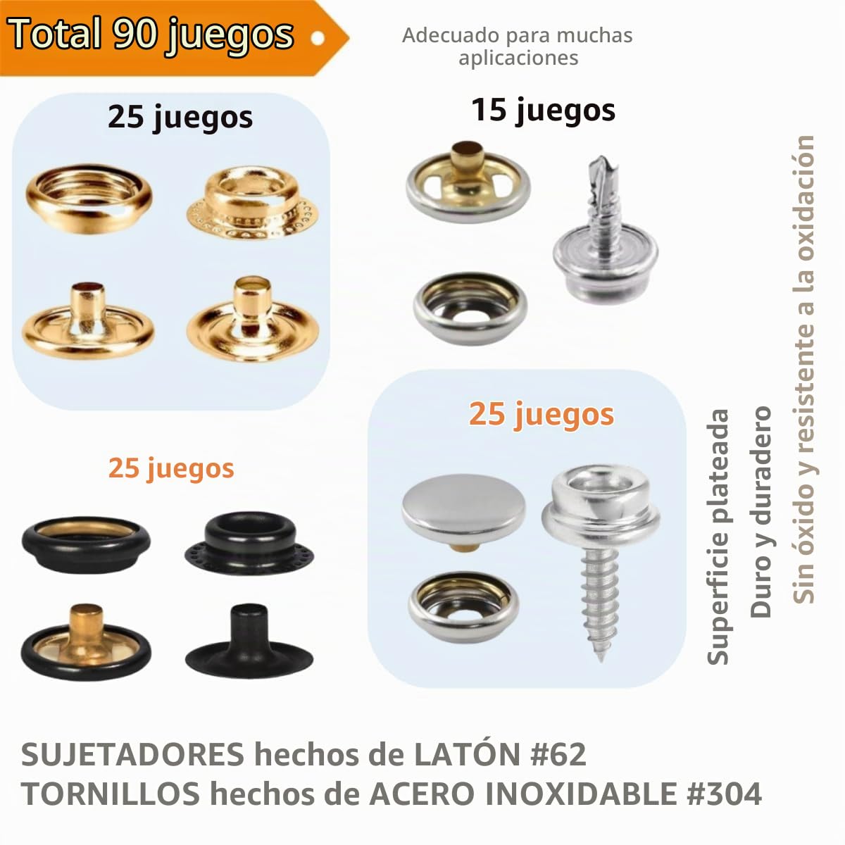 SUNAROC Corchetes De Presion Metalicos, 15mm Botones De Presion Metalicos Corchetes Cuero Broches Lona Botones Presion Acero Para Lona Ropa Cuero