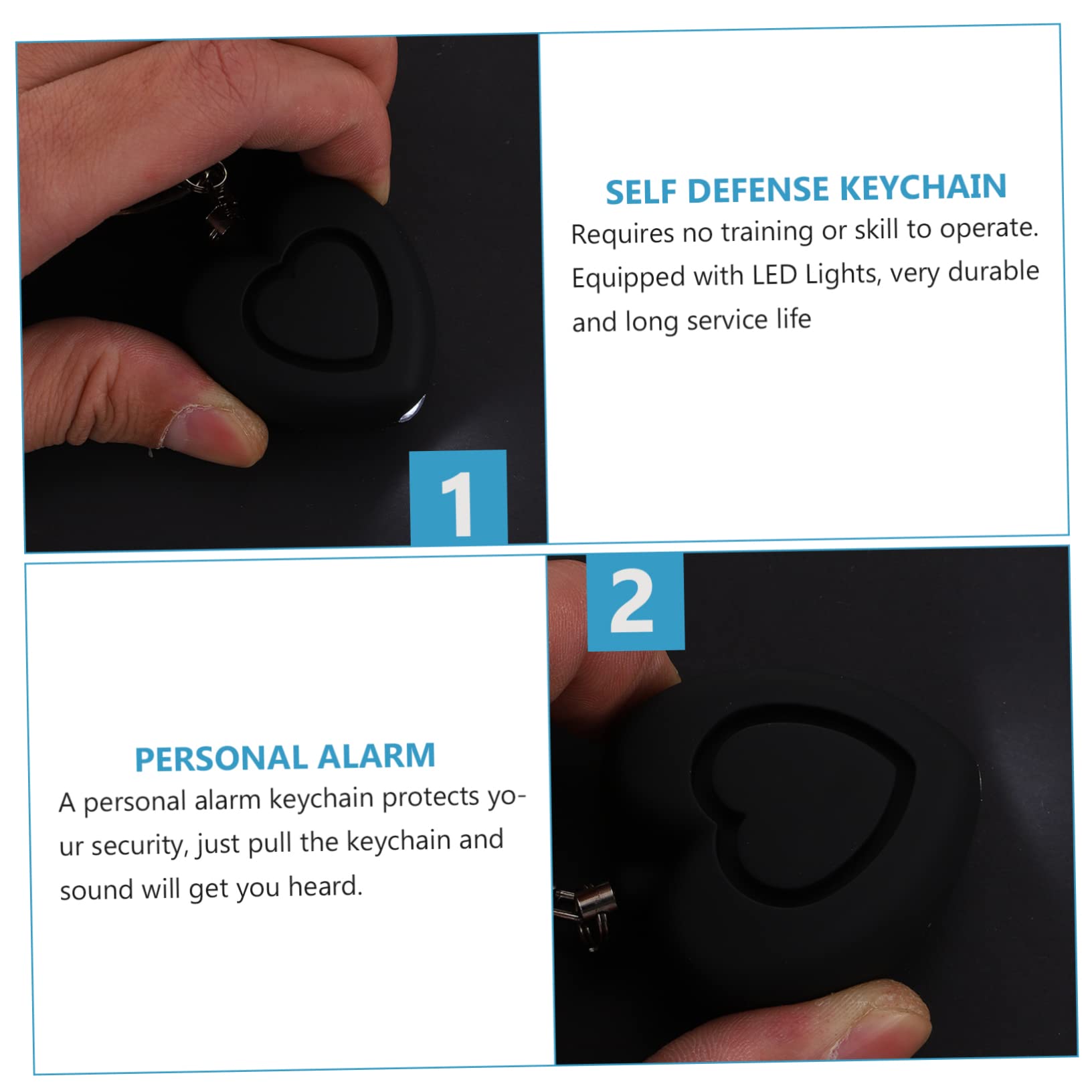 4 Piezas Sirena Anti Llaveros Ataque para Alarma De Llavero De Corazón Emergencia Dispositivo De Alerta Sos Alarma De Seguridad Personal En Forma De Corazón Black El Plastico
