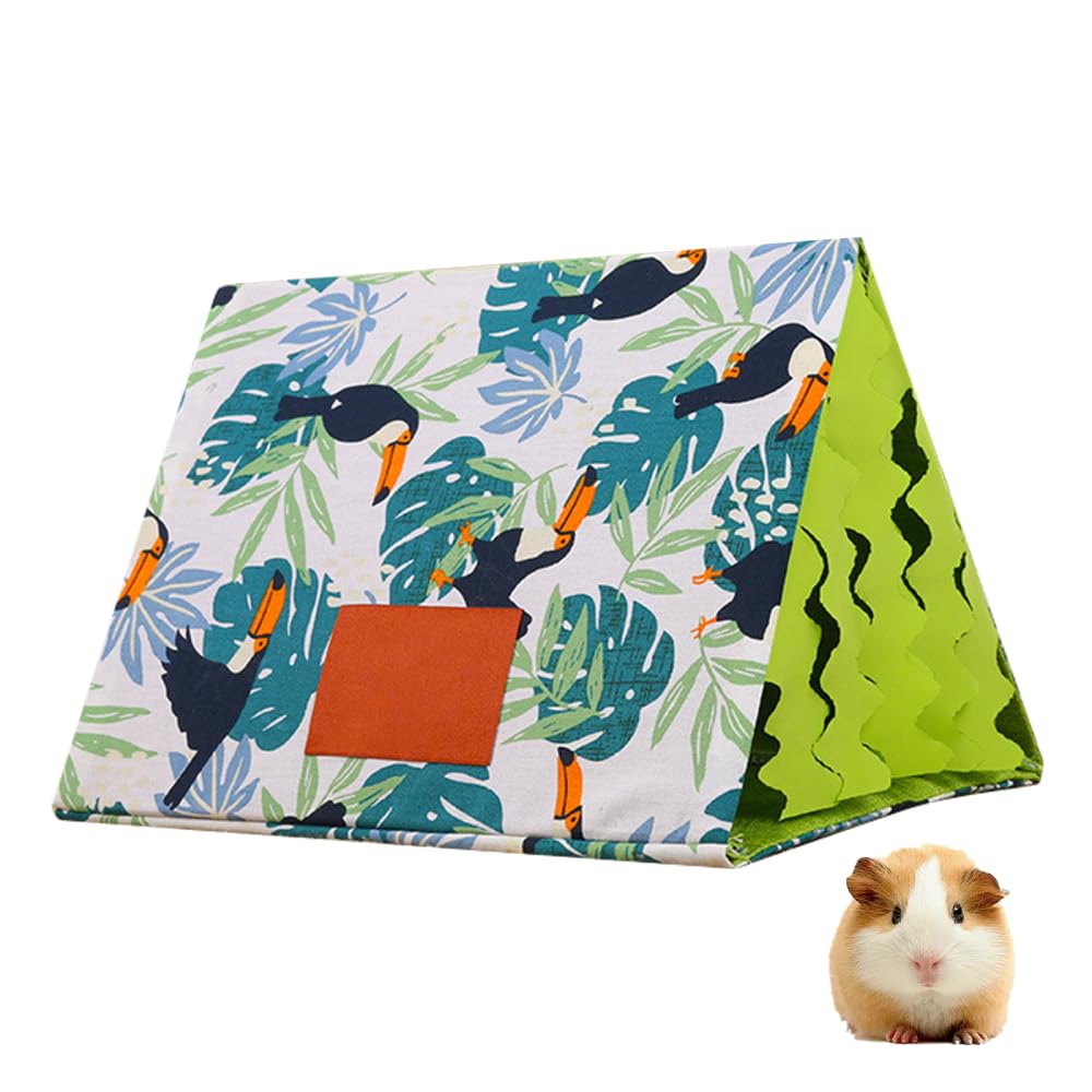 DONGKER Guinea Pig Hideout with Curtain,Triangle Hamsters Tent Hideout with Tunnel & Tassels for Rabbits Chinchillas Hamsters Hedgehogs Ferrets Bearded Dragons