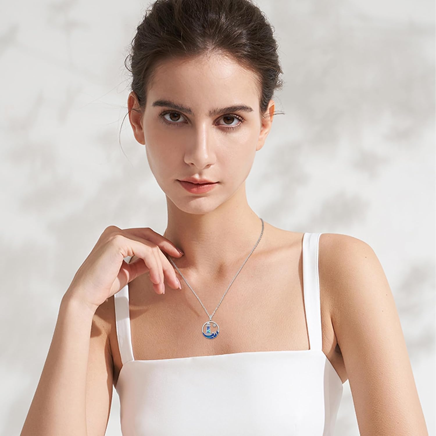 925 Sterling Silver Ocean Neacklace Whale Tail/Mermaid Tail/Ocean Wave/Sea Turtle/Dolphin/Shark/Lighthouse Necklace Opal Pendant Jewelry Gifts for Women - Image 5