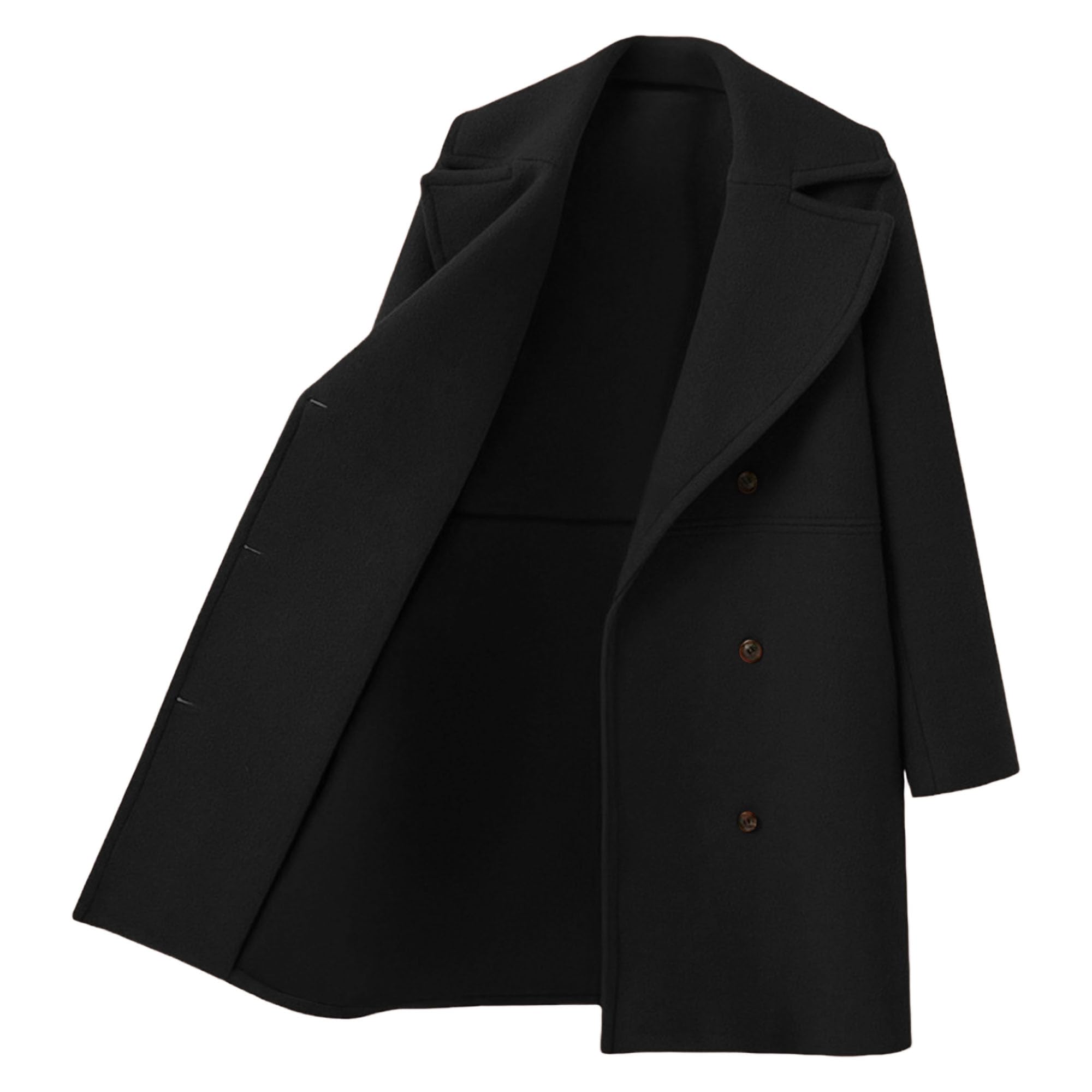 Cappotto da donna doppiopetto in tweed tinta unita Mid Long Casual con risvolto dentellato giacca a vento inverno moda soprabito con tasca