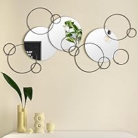 Hicarer 9-Piece Black Circle Wall Mirror Set - Modern DIY Overlapping Metal Decor for Living Room, Hallway, Entryway