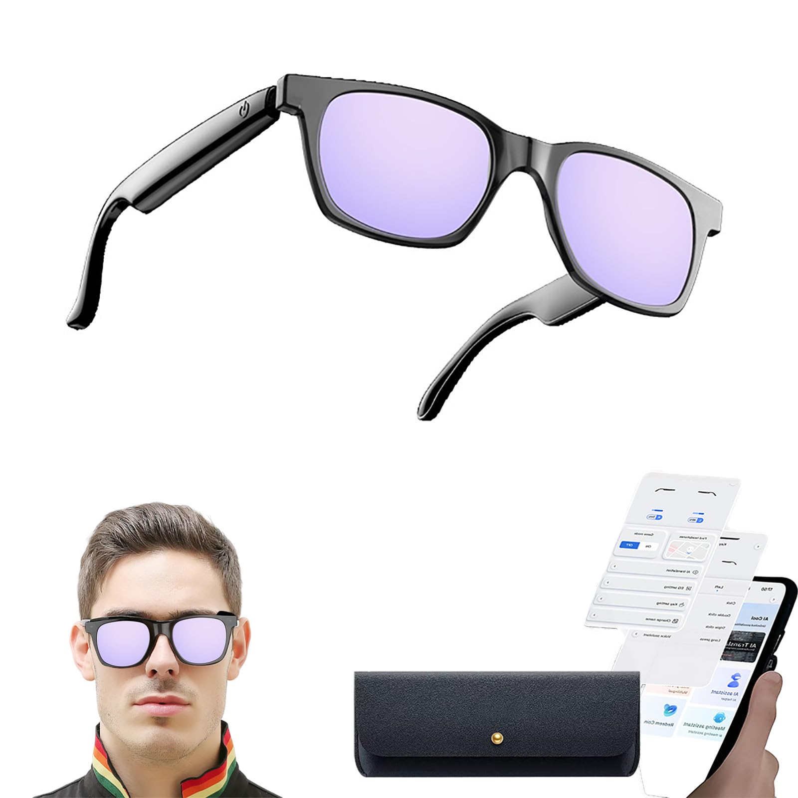Lunettes De Traducteur AI Bluetooth 134 Langues - Smart Glasses UV Anti Lumière Bleue Avec Musique Pour Homme Et Femme