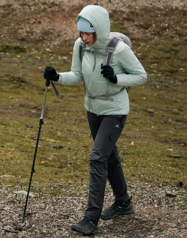 Pioneer Camp Funktionshose Damen Wasserdicht Outdoorhose Atmungsaktiv Elastische Bund Trekkinghose mit 4 Taschen Wanderhose Kurzgröße für Outdoor Wandern Trekking(Black;L