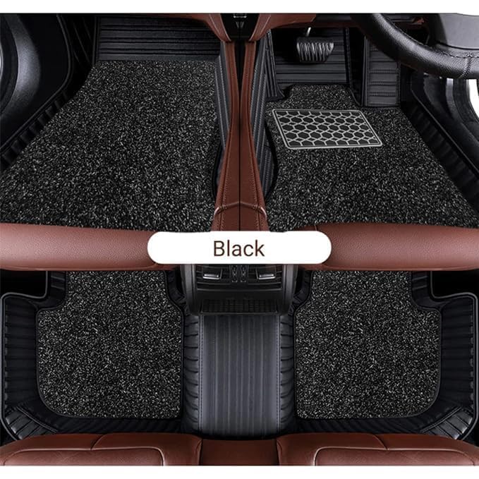 Image of 9D Premium Leatherette Car Foot Mat for Swift Dzire 2025 Automatic || Luxury Leather with Grass Mat Complete Set || 100% Waterproof and Washable || Custom Fitted Car Floor Tray Mat - (Black)