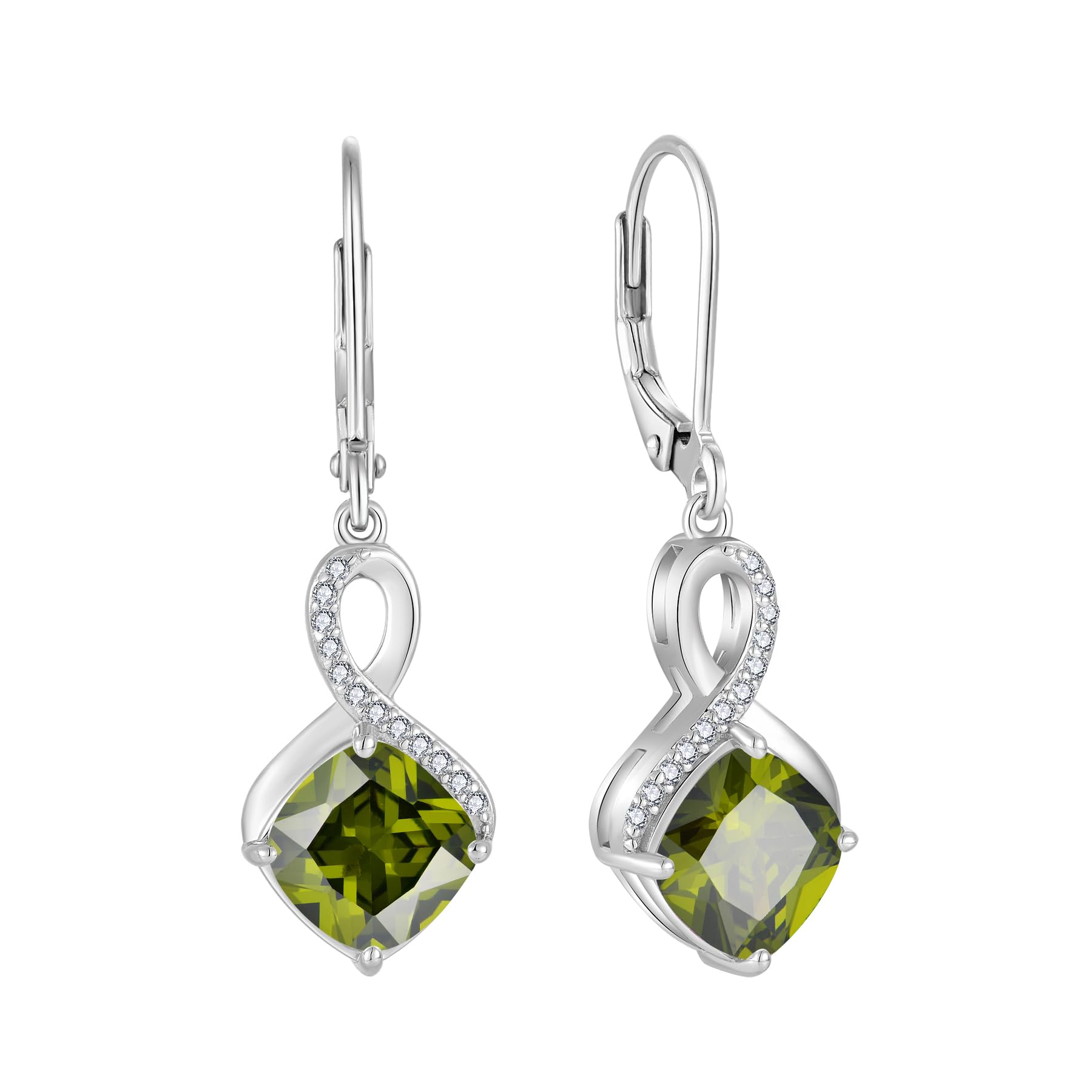 FJ Quadrat Prinzessschliff Hängend Ohrringe Damen 925 Sterling Silber Unendlichkeit Ohrringe Geburtsstein Schmuck Geschenke für Frauen