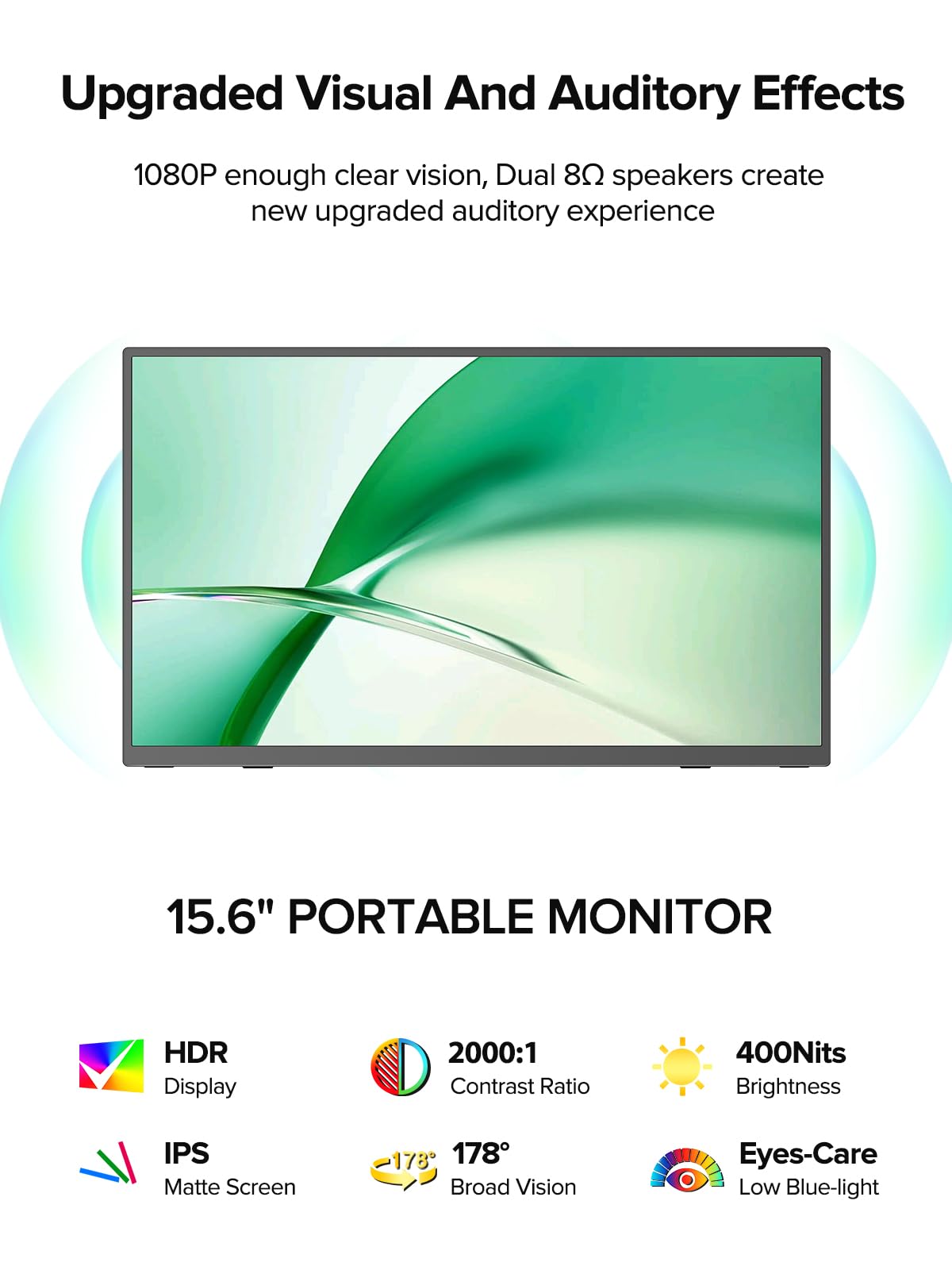 Newsoul Ecran Portable 15,6 Pouces, 1920×1080P FHD IPS 2000:1 Moniteur Portable avec USB-C et HDMI, Écran Externe Ultra-Fin de Eye Care pour Ordinateur Portable//Mac/PS5/4/Xbox/Switch,VESA Mountable