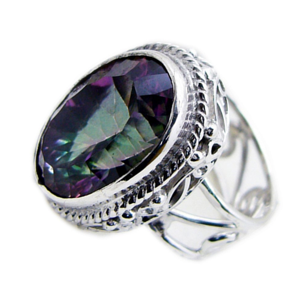 Bague de mariage en argent ovale au style vintage et gravures mystiques