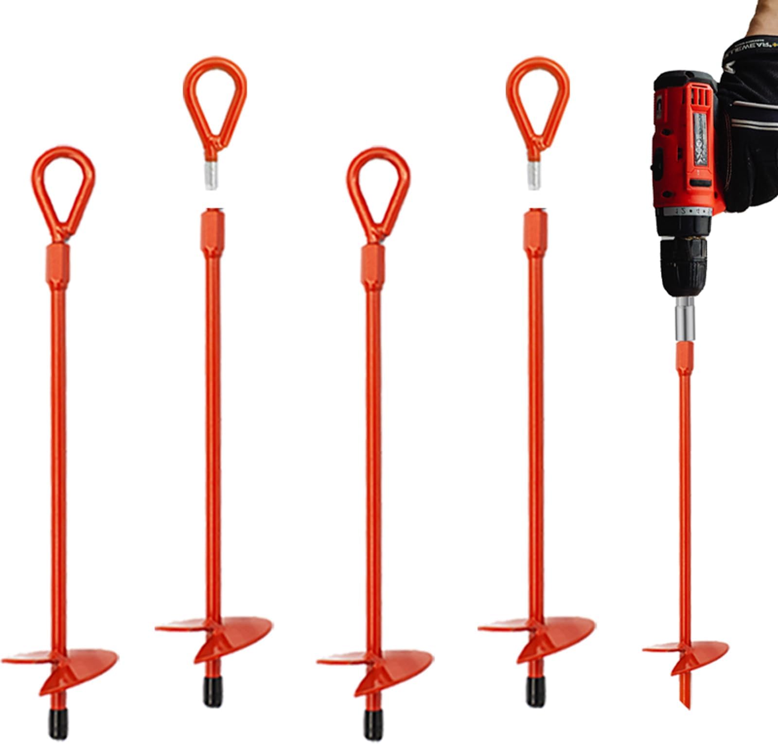 4 Pack 15" Ground Anchors Screw in with Drill, Heavy Duty 3" Wide Helix Spiral Earth Anchors for Camping, Tents, Sheds, Swing Sets, Car Ports, Canopies, Shelters, High Wind Trampoline Anchors