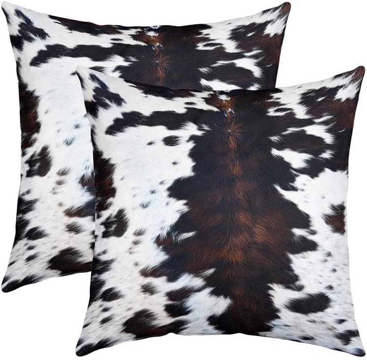 Cowhide Throw Pillow Covers 20"x20" Set of 2 Soft Cow Fur Farmhouse Cushion Covers Pillow Cases for Couch Sofa Bedroom Car Reversible Western Farm Animal Decorative Throw Pillowcases Multi 3