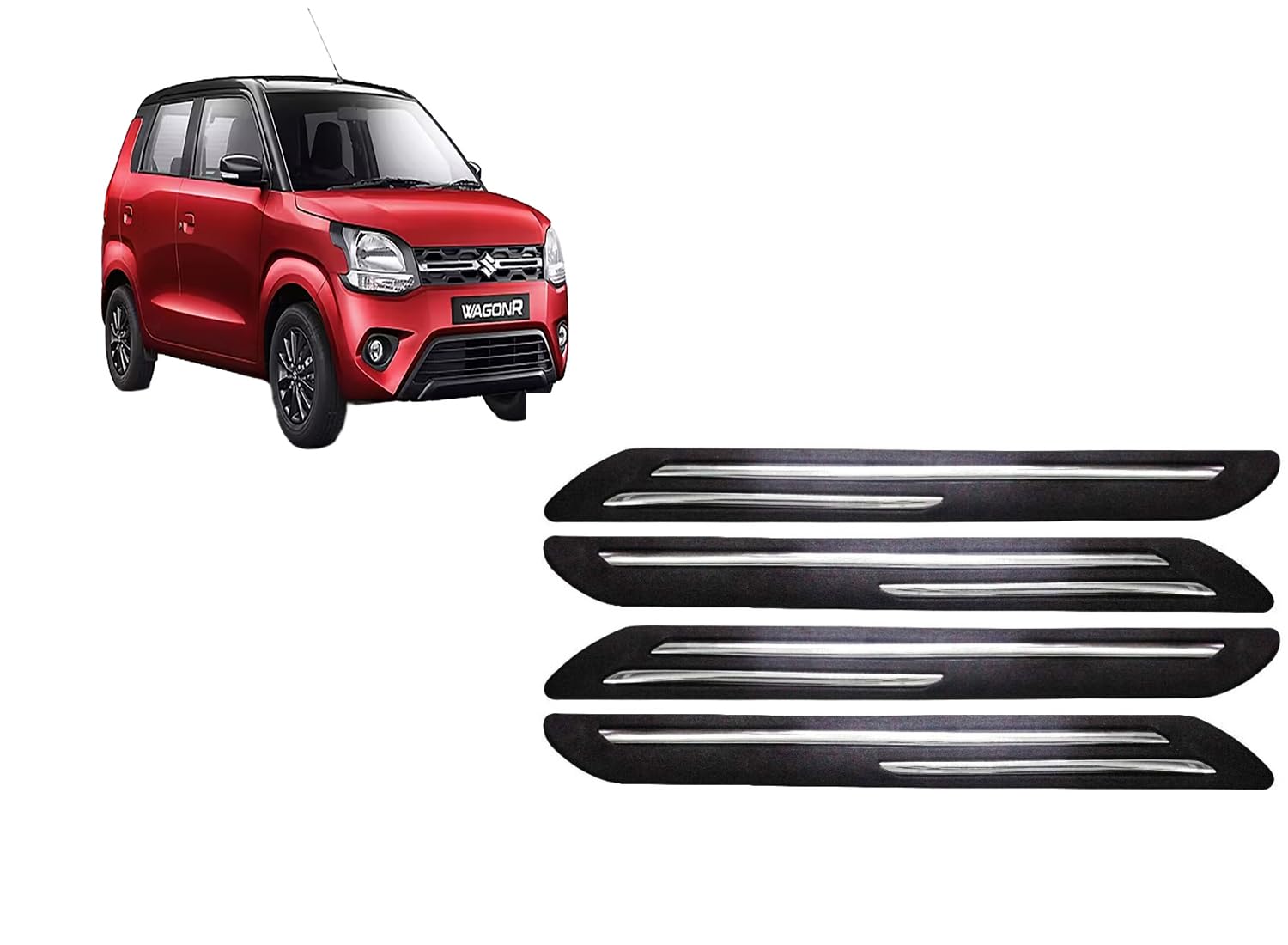 Car Accessories - Car Bumper Guard Scratch Protector Compatible with Maruti Wagon R Accessories All - Durable & Flexible Design Crome (Set of 4 Pieces)