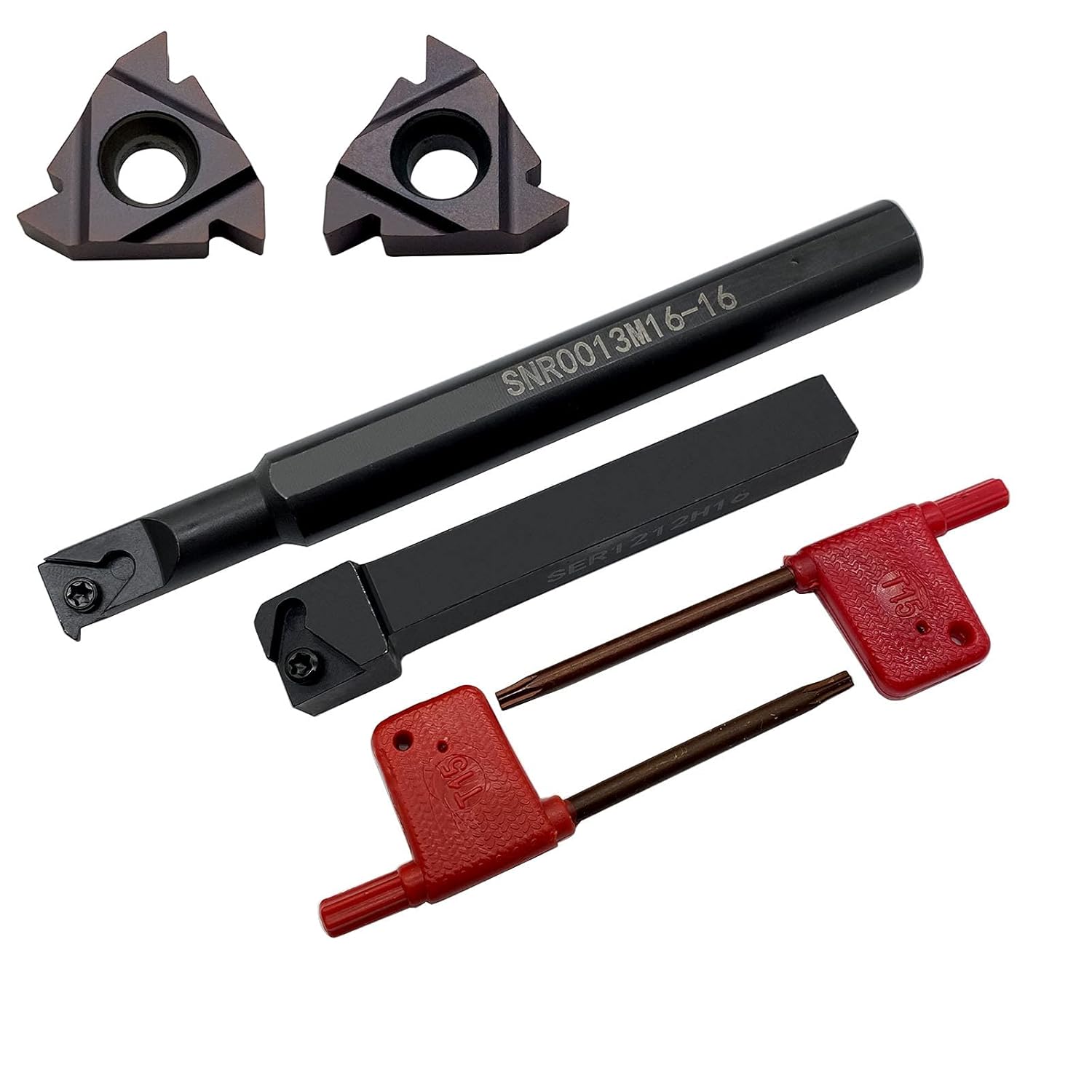 1/2” SER1212H16 SNR0013M16-A16 Lathe Threading Holder External Threading Internal Threading Tool Threading Holder 16ER 16IR Threading Inserts (SER1212H16+SNR0013M16-16+ Threading Inserts Bronze)