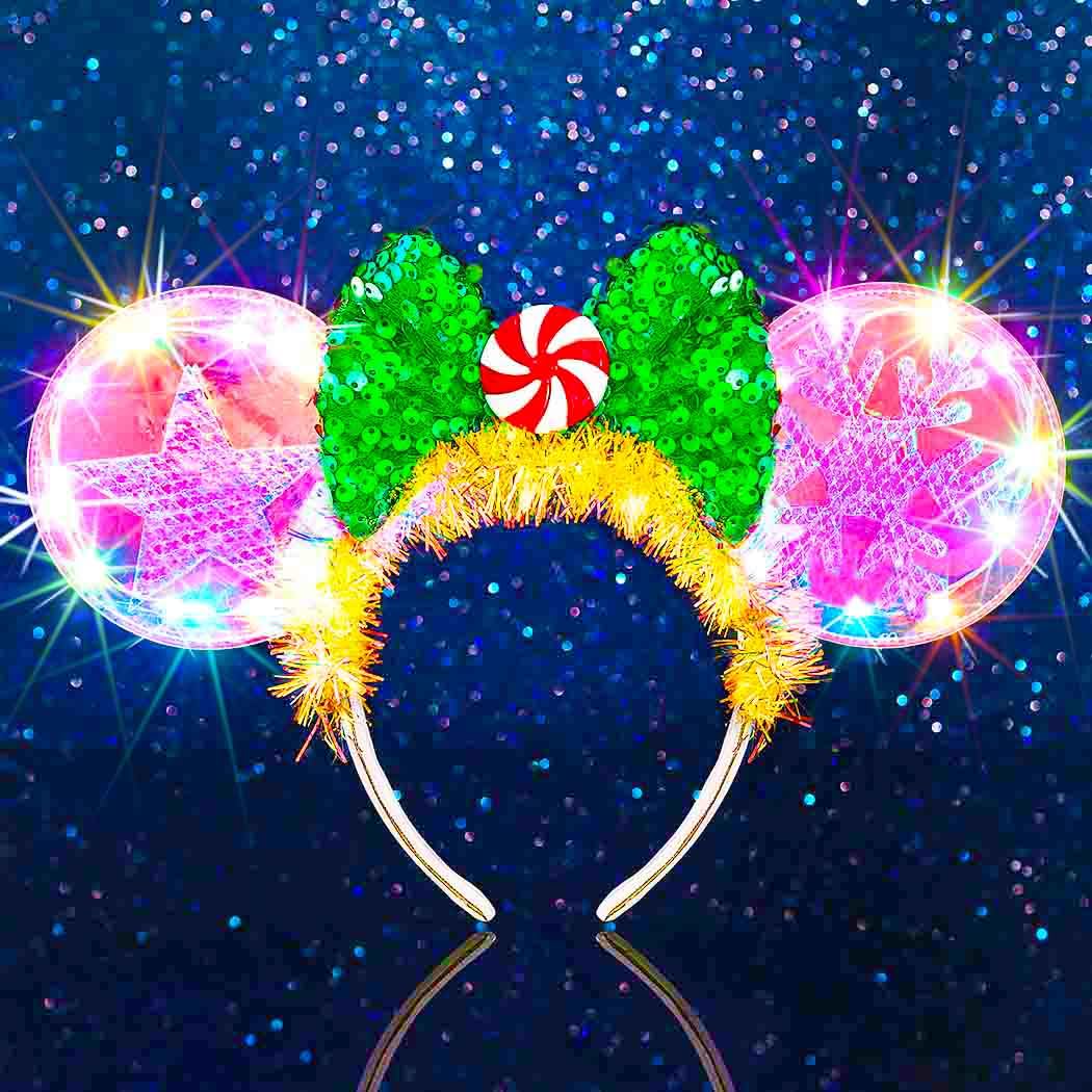 Evlry Light Up Christmas Headband LED Bowknot Hair Band Glwoing Snowflake Hair Hoop Christmas Party Hair Accessories for Women (Colorful)