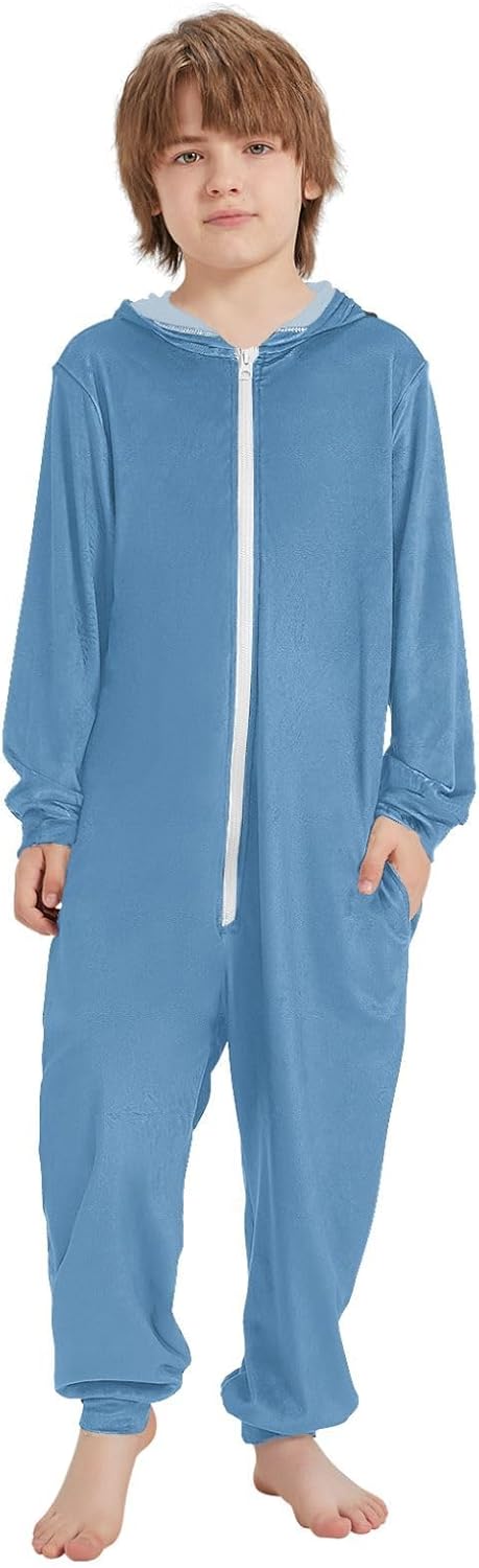 ODAWA Sky Blue Warm Unisex Pajamas, Long Sleeve Zip Up Homewear Unisex One-Piece Pajamas 4T