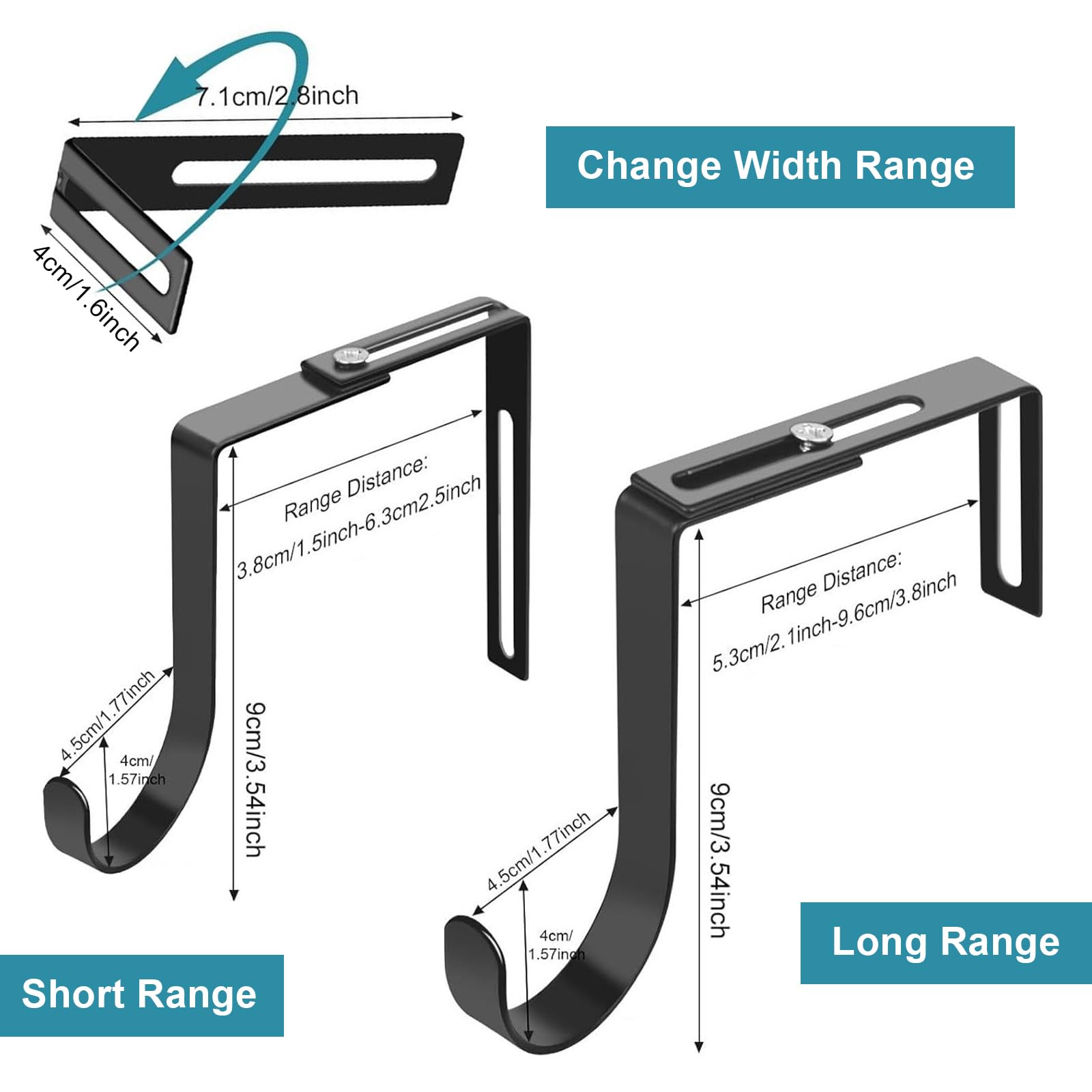 Ganci da Porta Regolabili Resistanti, Attaccapanni per Porte Spesse 3.5-8.9 cm, Nero