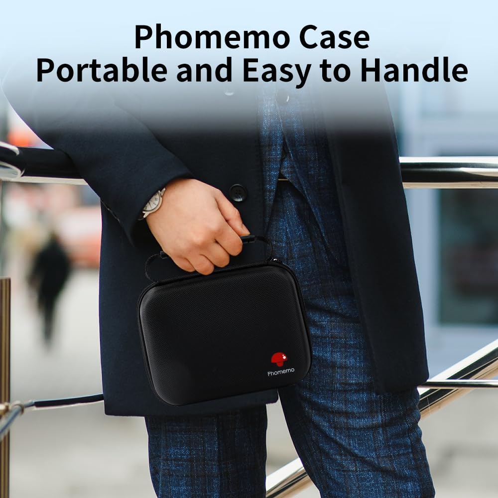 Phomemo Borsa per stampante, borsa portatile per stampante M221/M220/M110/M120/M200/M04S/M04AS, resistente agli urti, impermeabile, per stampante con nastro, con tasca a rete per accessori (nero)