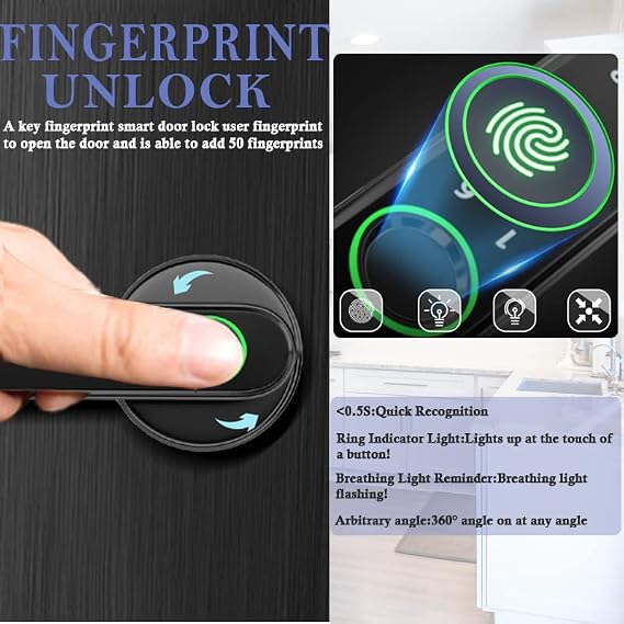 Smart Fingerprint Door Lock, Biometric Keyless Entry Door Lock(Black)
