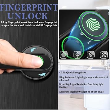 Smart Fingerprint Door Lock, Biometric Keyless Entry Door Lock(Black)
